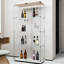 Armoire de rangement en verre trempé blanc avec système de capteur de mouvement - pour la chambre à coucher, le salon, le bureau, le couloir, 3 à 4 tablettes, écran mobile verrouillable et mobile-227874972