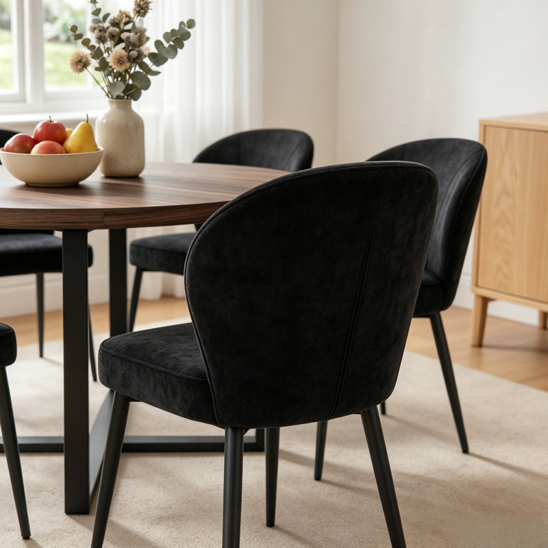 43.3" Round Extendable Dining Table Set For 4, Mid-century Modern Walnut Finish Mdf Kitchen Table With Cross Base & Upholstered Chairs, Space-saving Dining Room Furniture Set