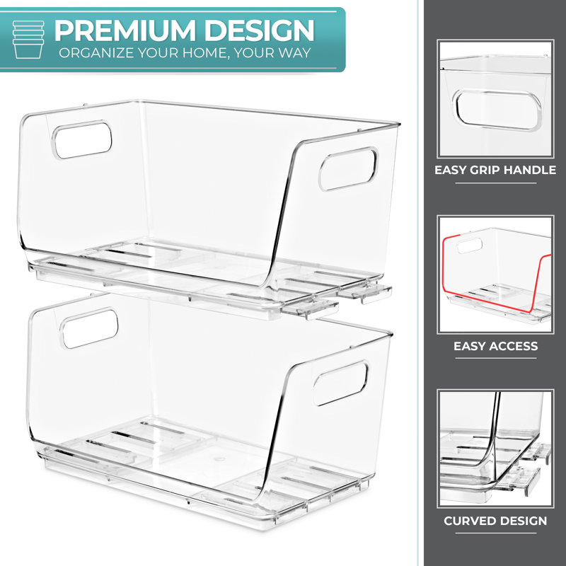 Sorbus 2 Pack Small Clear Open Front Stackable Kitchen and Fridge Storage Bins