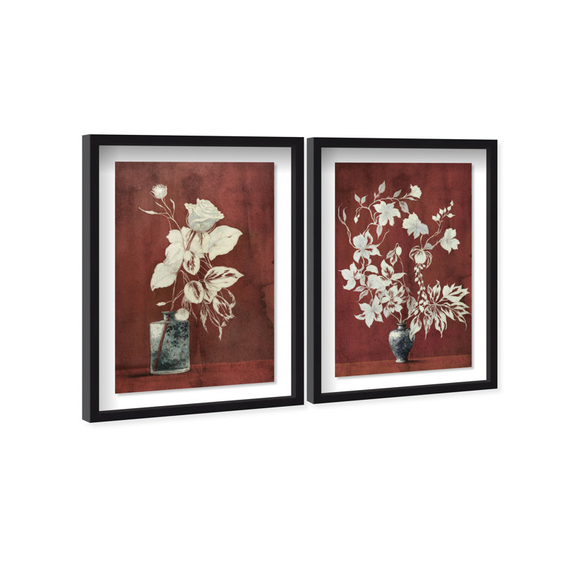 Romance Vases Set Shadowbox Floral & Botanical Print by Oliver Gal, Black Frame, 10 x 15, 37.5"H x 55.5"W, Black Shadowbox
