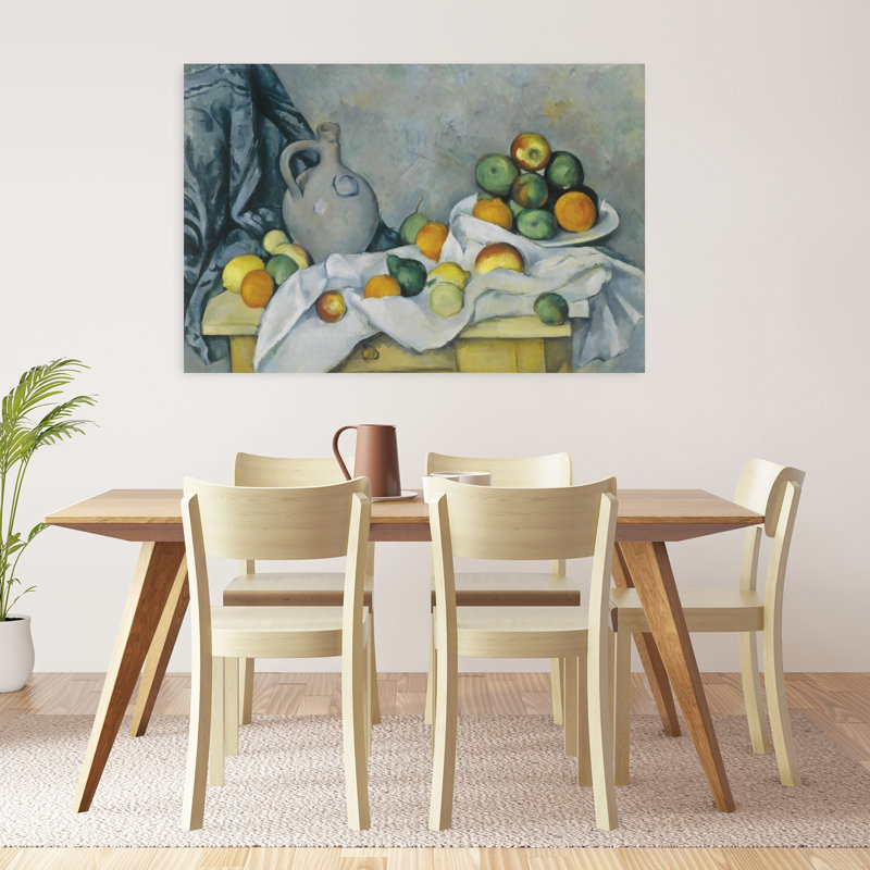 Rideau, cruche et bol de fruits, C., H 32 po x l 48 po