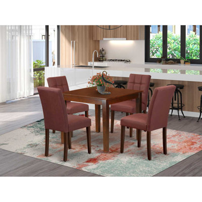 5-Piece Natural Oak Finish Solid Wood Top - Square Dining Room Set - Seats 4