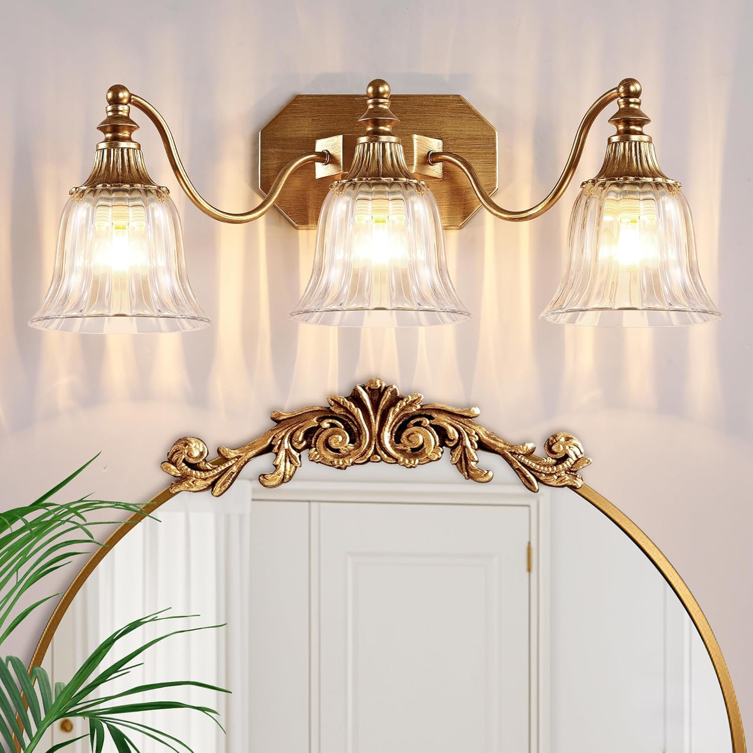 Vintage Wall Sconce With Crystal Shade - Matte Antique Brass, Dimmable, Perfect For Bathroom Or Bedroom - View #3