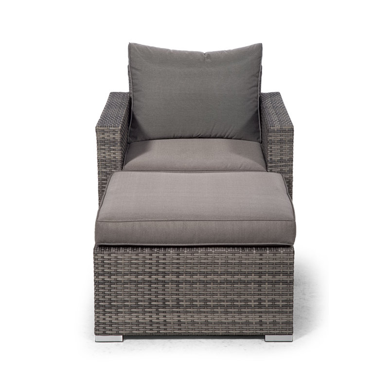 Villatoro Grey Rattan Armchair & Ottoman, Outdoor Patio Garden Furniture