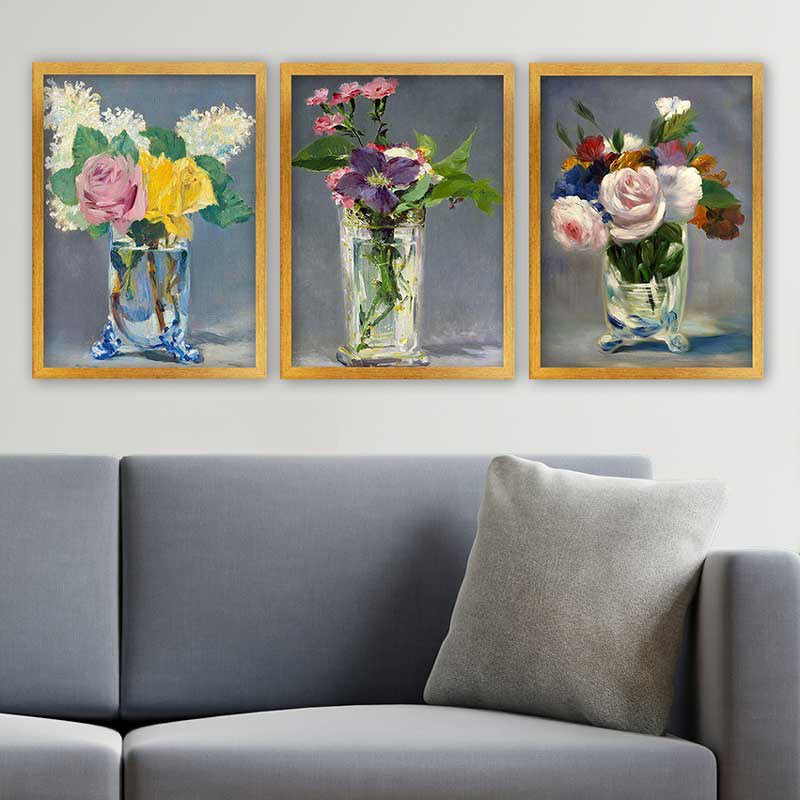 Ensemble de 3 peintures élégantes encadrées décoratives, 13,8 x 17,7 pouces chacune | 100% bois avec cadre 100% polystyrène (épaisseur: 0,8 pouce) | Impression numérique UV, parfaite pour le salon et la décoration intérieure
