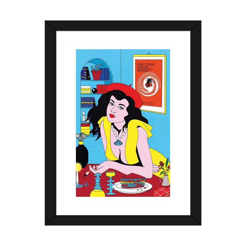 «Lunch» par Cosmo - impression d'art graphique, H 24 po x l 16 po x P 1 po, Blanc, Papier encadré noir