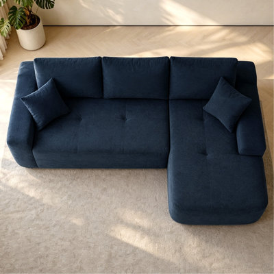 Canapé modulaire 85 po avec méridienne en L 85 po, canapé modulaire moderne avec assise profonde, canapé rembourré pour la chambre à coucher du salon, aucun assemblage requis, (tissu en coton), bleu