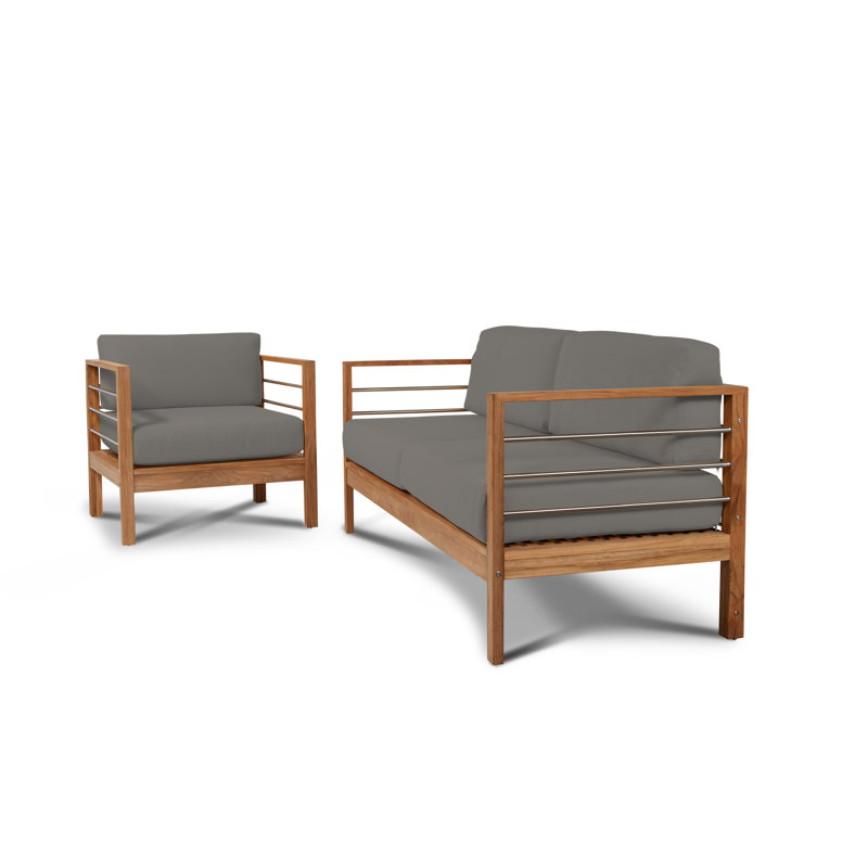 Soho 4 Piece Teak Sunbrella Sofa Set With Cushions, Charcoal Grey Sunbrella®