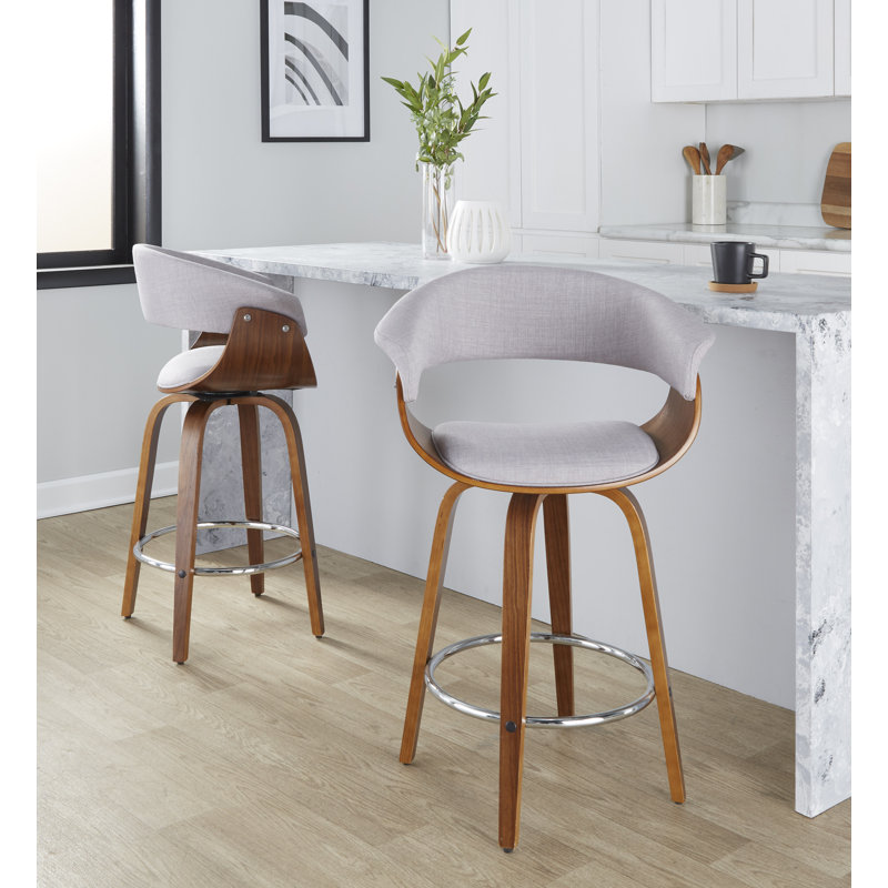 Walnut and Chrome Swivel Counter Stools with Cushioned Seat