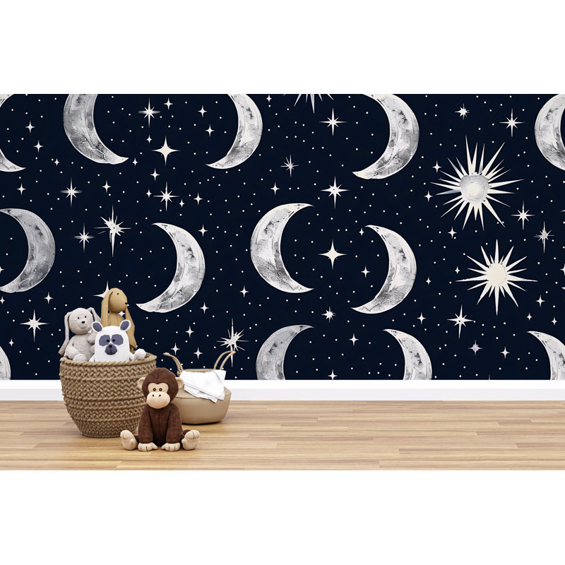 Papier peint croissant de lune - ciel étoilé pour décoration de chambre à coucher ou de chambre de bébé, L 145 po x l 100 po