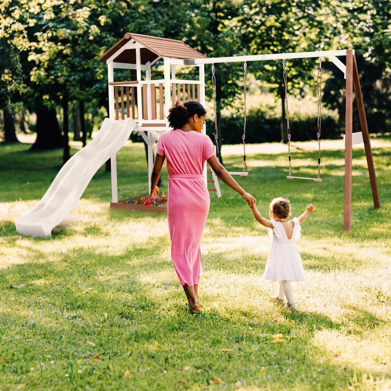 AXI Swing Set with 2 Swing(s) , 1 Slide(s), White/Brown, White