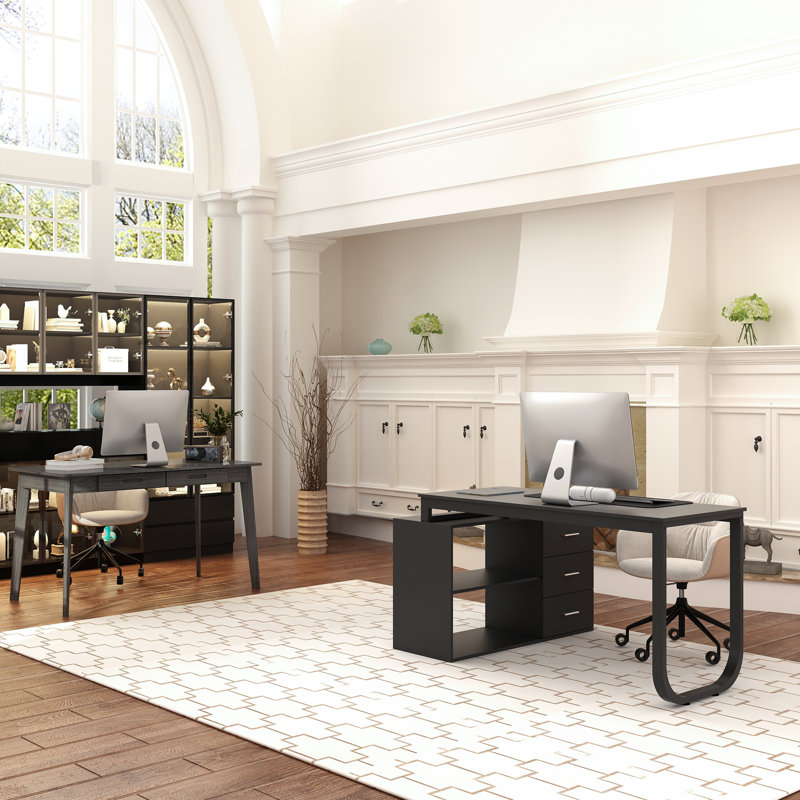 Aniyaha Black Office/Study Combination Set(Including Computer Desk,Writing Desk,Combination Bookcase)