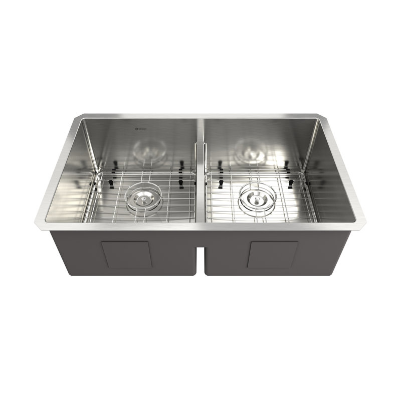 Évier de cuisine en acier inoxydable à double cuve encastrable L 33 po x l 19 po