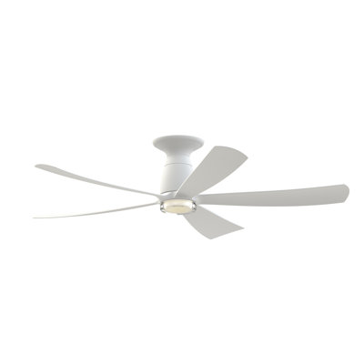 Kute5 52 inch Flush Indoor/Outdoor Smart Ceiling Fan with Double-Walled LED CCT Select Light Kit - Matte White with Matte White Blades