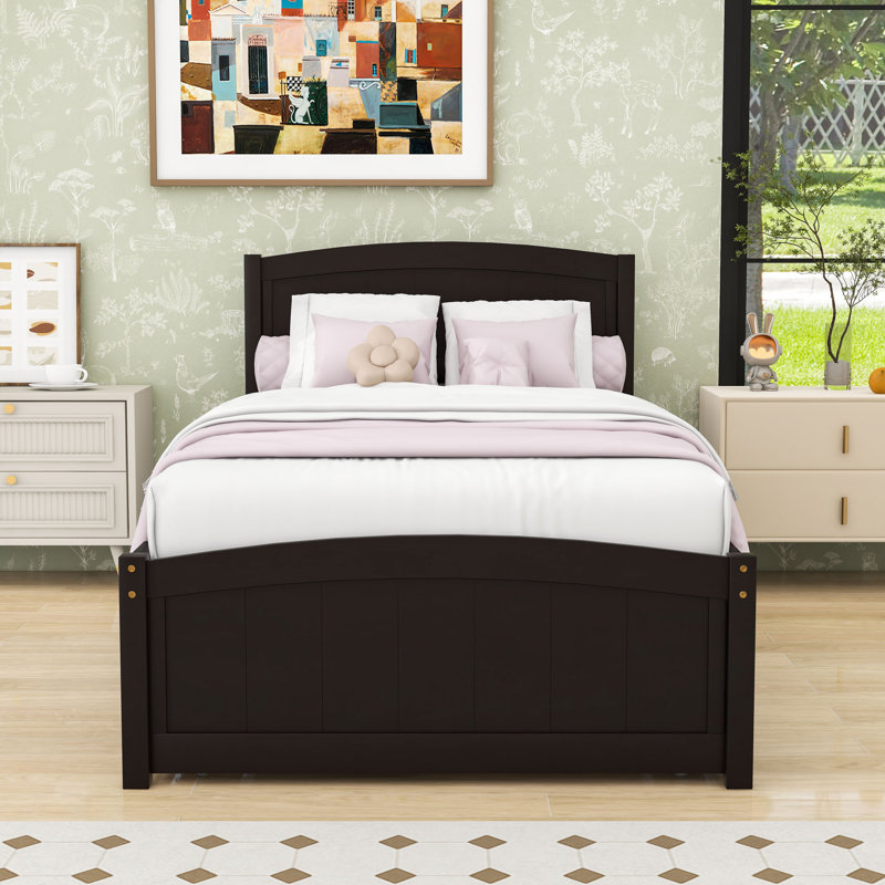 Lit plateforme simple en bois avec lit gigogne simple, Espresso