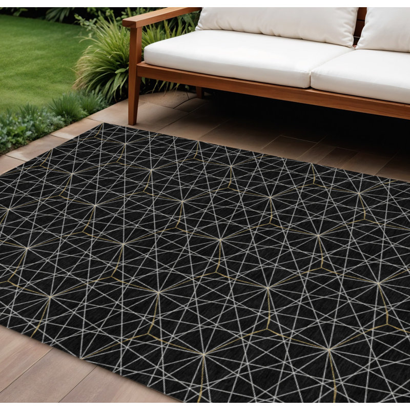Tapis intérieur / extérieur noir géométrique lavable 9 pi x 12 pi