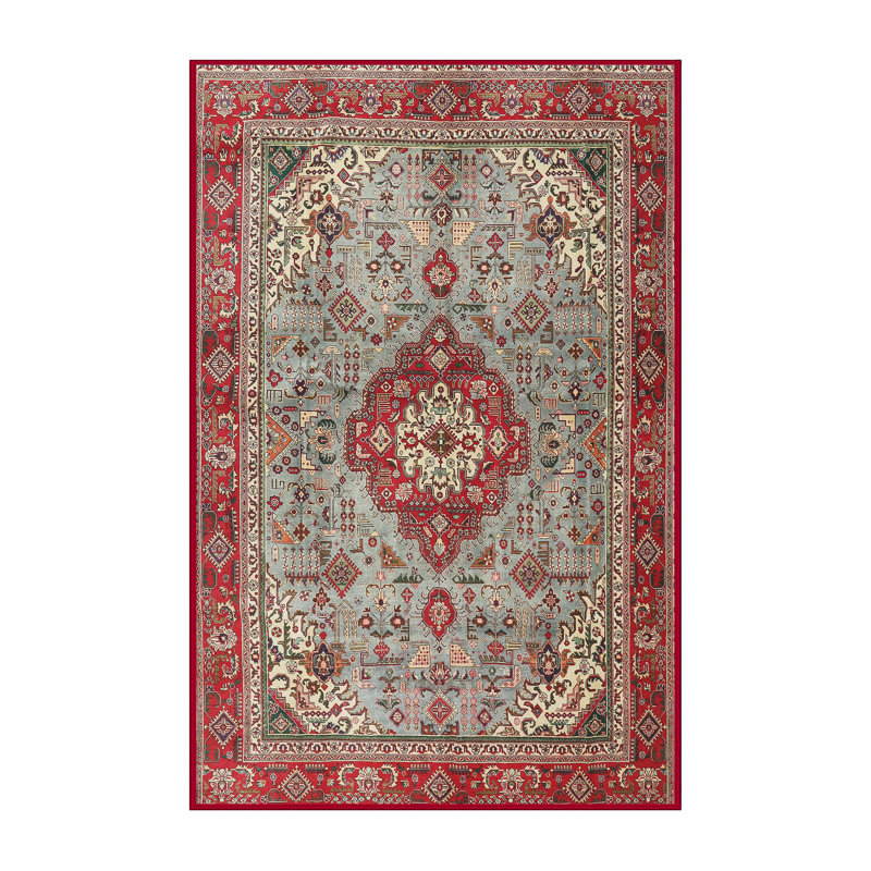 Tapis traditionnel rouge / beige / noir, Rectangle 5 pi x 7 pi