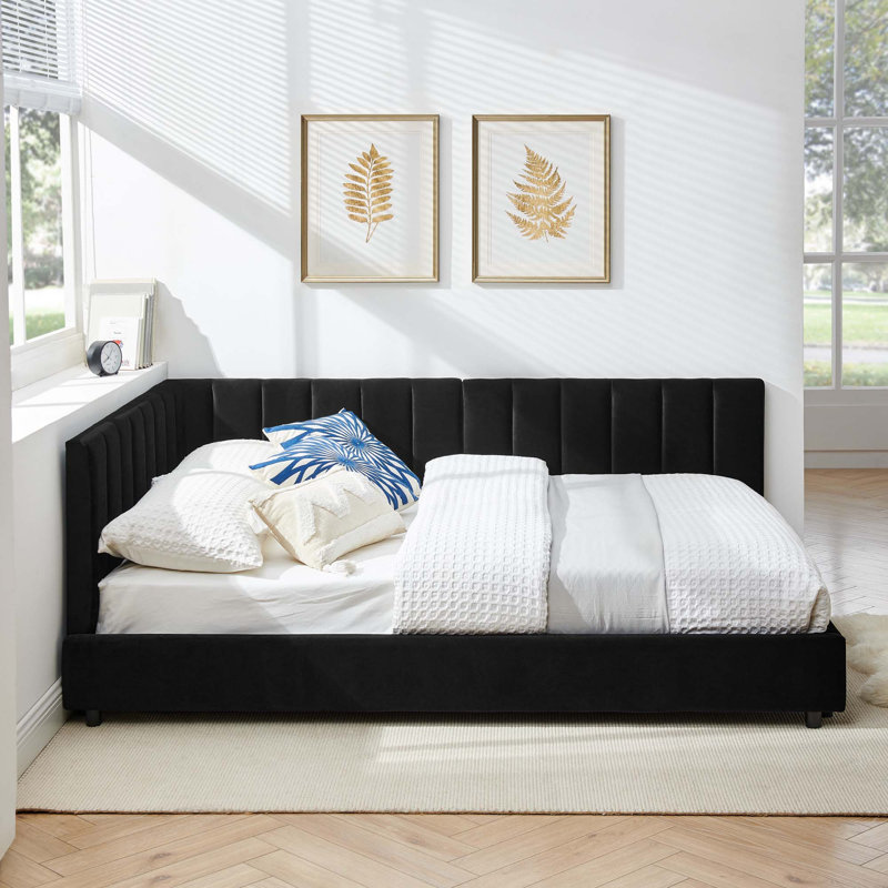 Cadre de lit double capitonné double, cadre de canapé-lit avec dossier et accoudoirs confortables, lit double pour chambre à coucher, salon, velours