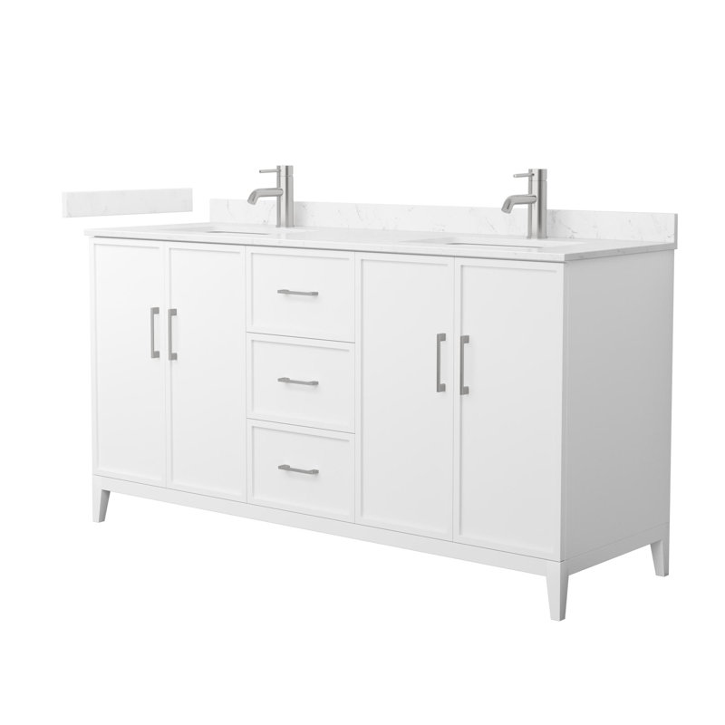 Elan 66'' W Vanity, White, Brushed Nickel, Carrara Cultured Marble