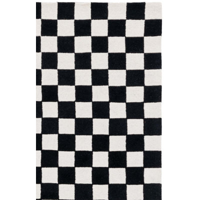 Tapis noir / ivoire en laine / coton touffeté à la main Grandberry