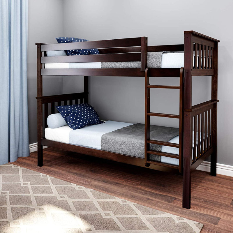 Lit superposé standard en bois massif, Simple sur simple, Espresso