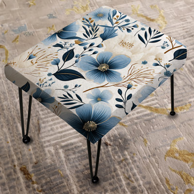 Blue & Ivory Coastal Elegance Floral Pattern II - Floral Rectangle Ottoman