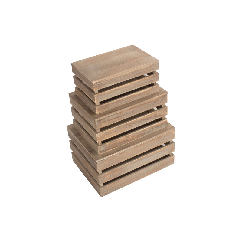 Slatted Manufactured Wood 3 Piece Organiser Box Set, Brown