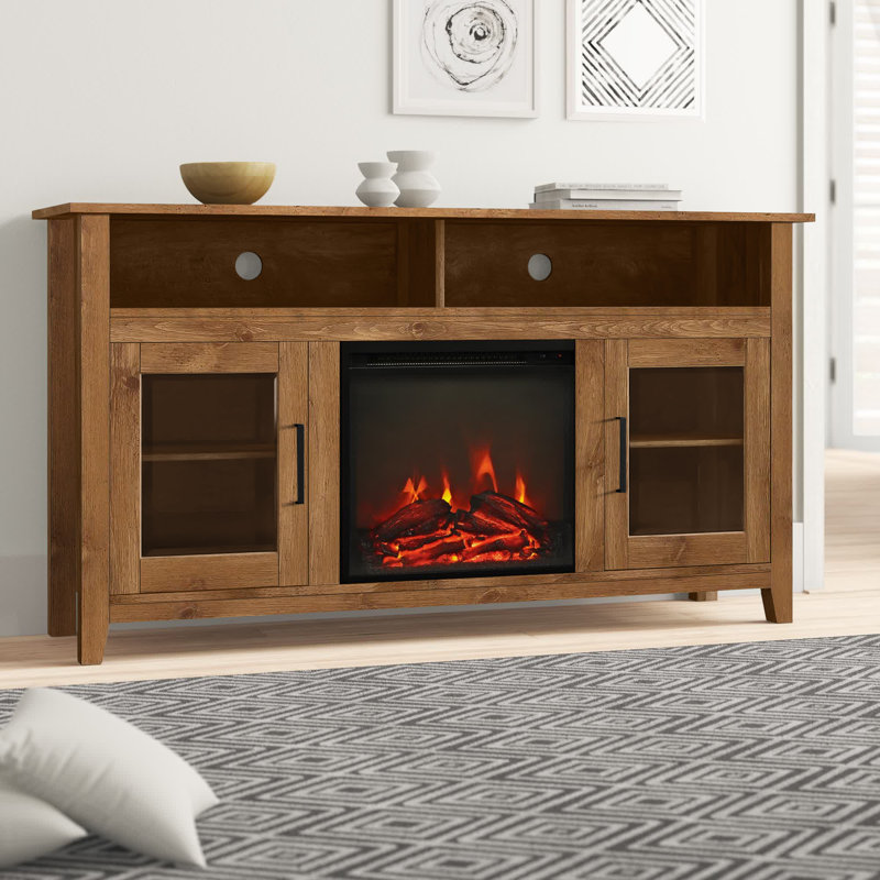 Kohn 58" 2-Door Media Console with Electric Fireplace, Barnwood