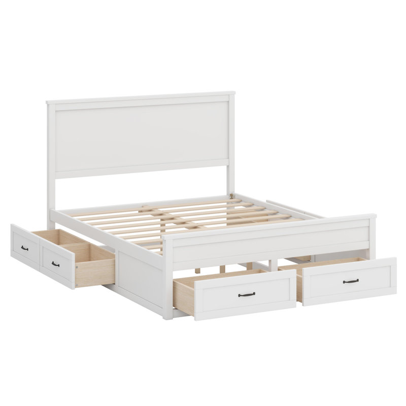 Base de lit en bois avec tiroirs, Blanc