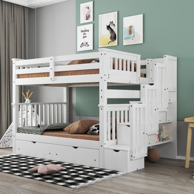 Girlie Full Over Full Bunk Bed with Shelves and Storage Drawers