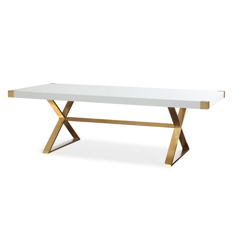 Adeline White Lacquer and Gold Rectangular Dining Table for Ten