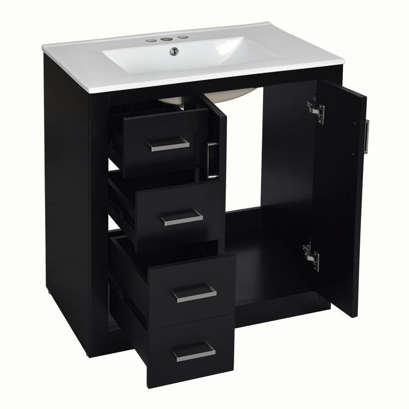 Ensemble de meuble-lavabo autoportant avec lavabo en céramique, Argent argent, Noir, noir, noir, noir