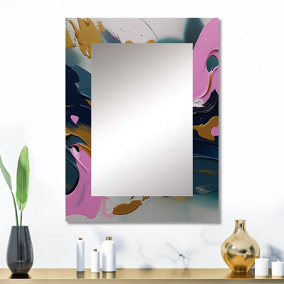 Brushstroke, peinture abstraite II - grand collage mural abstrait, miroir unique rose, reproduction d'art en métal
