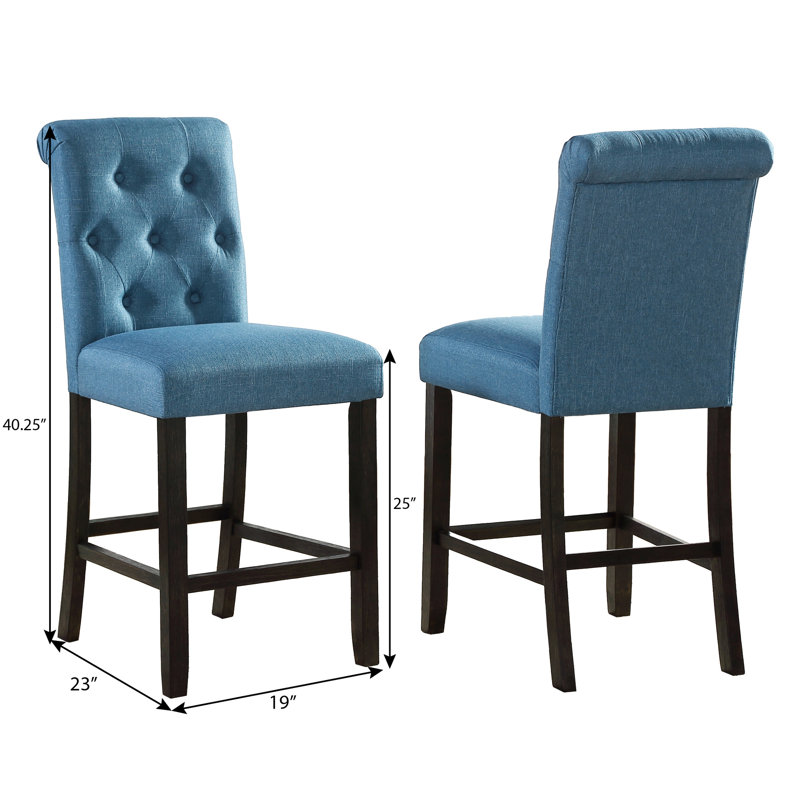 Chaises à hauteur de comptoir de 2, avec rembourrage et pieds foncés (2), dossiers rembourrés, Bleu
