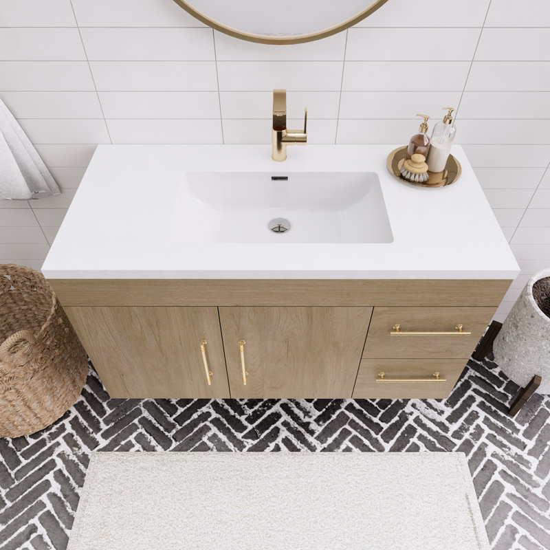 41.75'' Single Bathroom Vanity with Acrylic Top, Teak Oak
