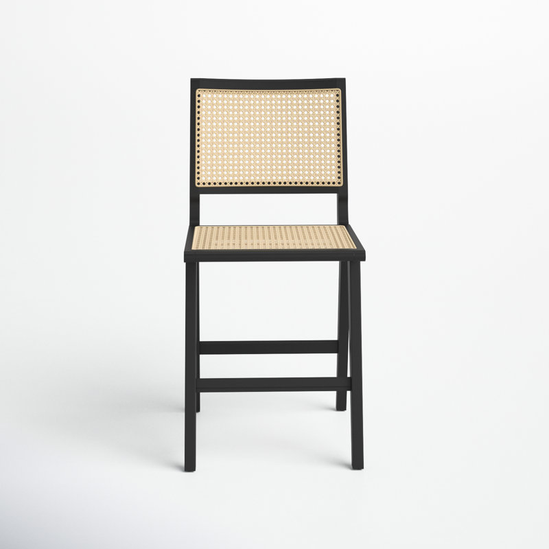 Atticus Counter Stool with Solid Wood Frame, Black, Counter Stool (23.2" Seat Height)
