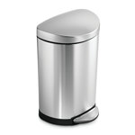 Simplehuman 10 Liter / 2.3 Gallon Small Semi-Round Bathroom Step Trash Can, Brushed Stainless Steel