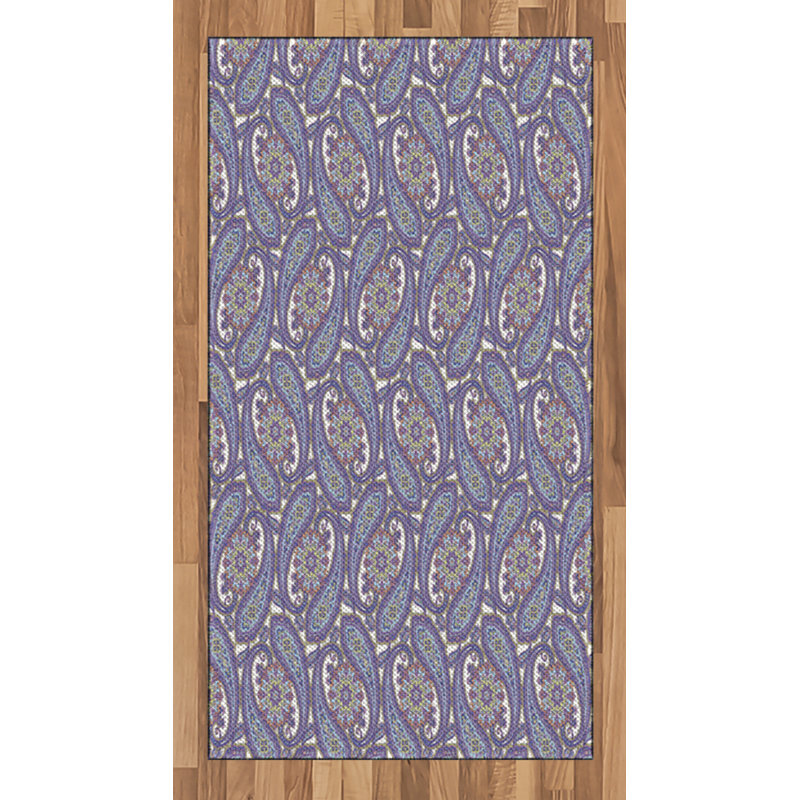 Tapis décoratif à motif de fibres longues en polyester à haute densité Paisley, Rectangle 2 pi 7 po x 5 pi