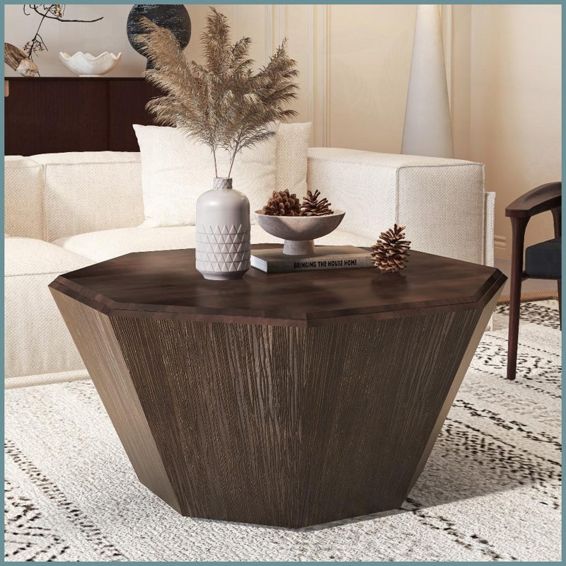 Table basse en noyer noir 31,5 po pour le salon, sans assemblage et facile à nettoyer, Brun foncé