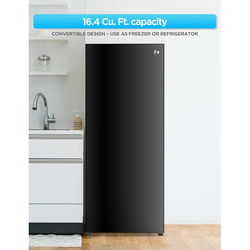 Commercial Cool 16.4 Cu. Ft. Convertible Freezer Refrigerator, Upright Fridge with Glass Shelves, Reversible Door, ENERGY STAR rated, Auto Defrost, CCUC1640GB, Black