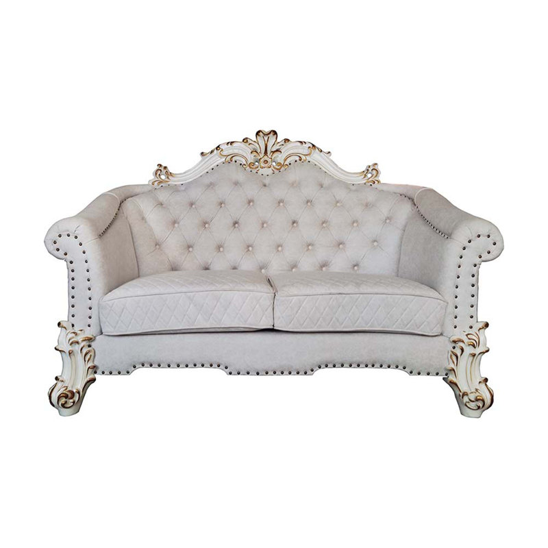 Vendome II Gray Tufted Fabric Loveseat with Nailhead Trim