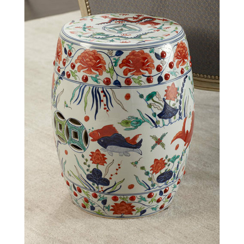 Tabouret de jardin en porcelaine koi