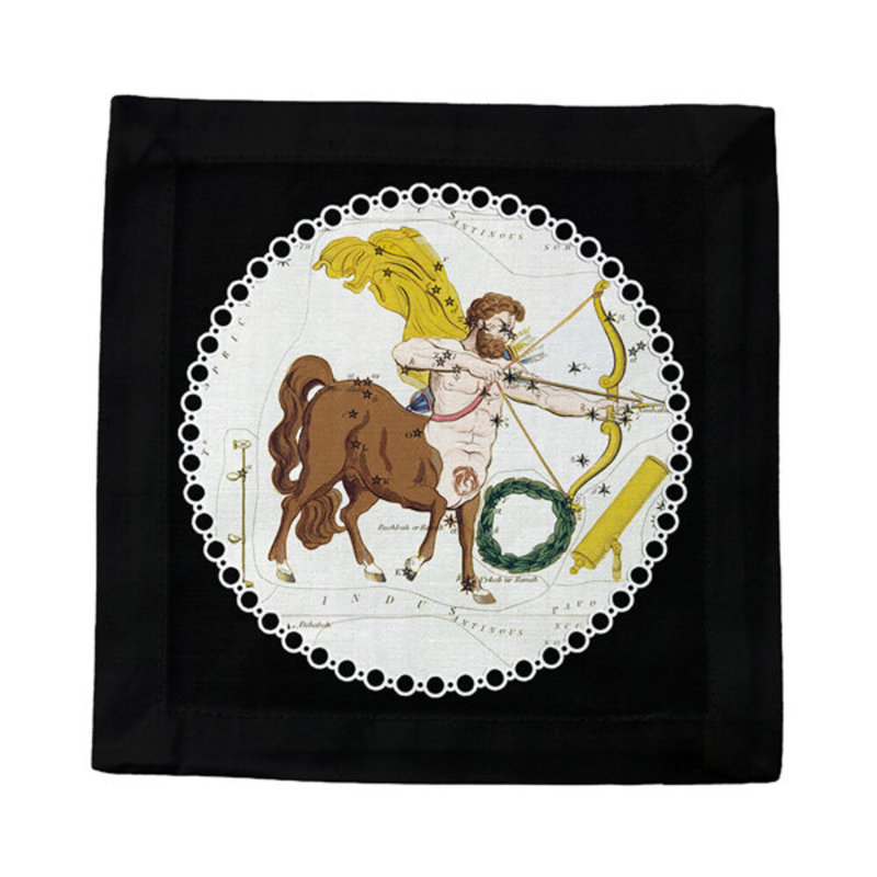 Zodiac Sagittarius Cotton Sateen Cocktail Napkins, Black
