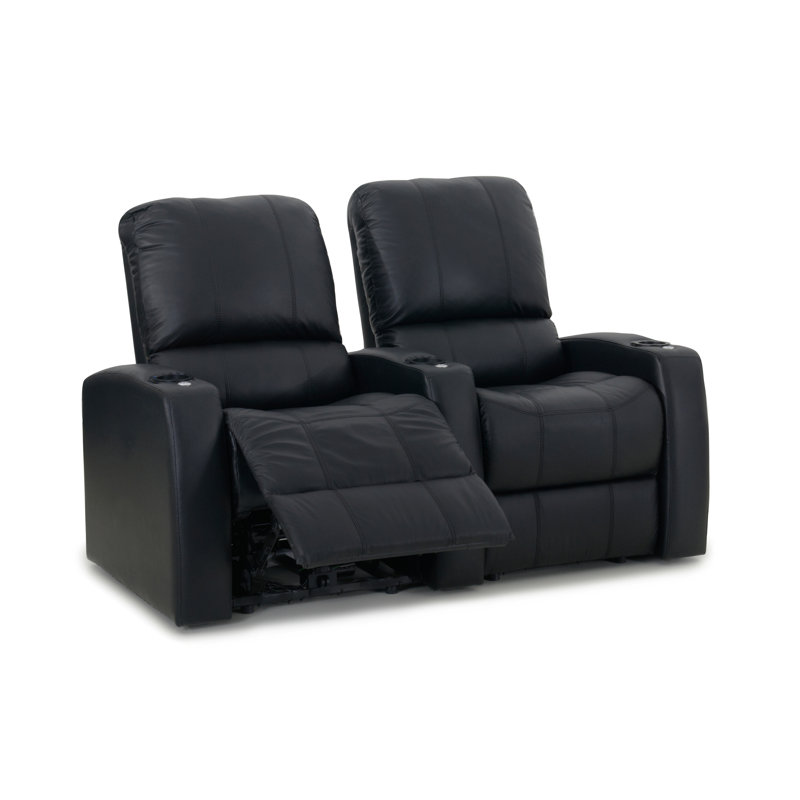 Dedera Upholstered Top Grain Leather Home Theater Seating with Cup Holder