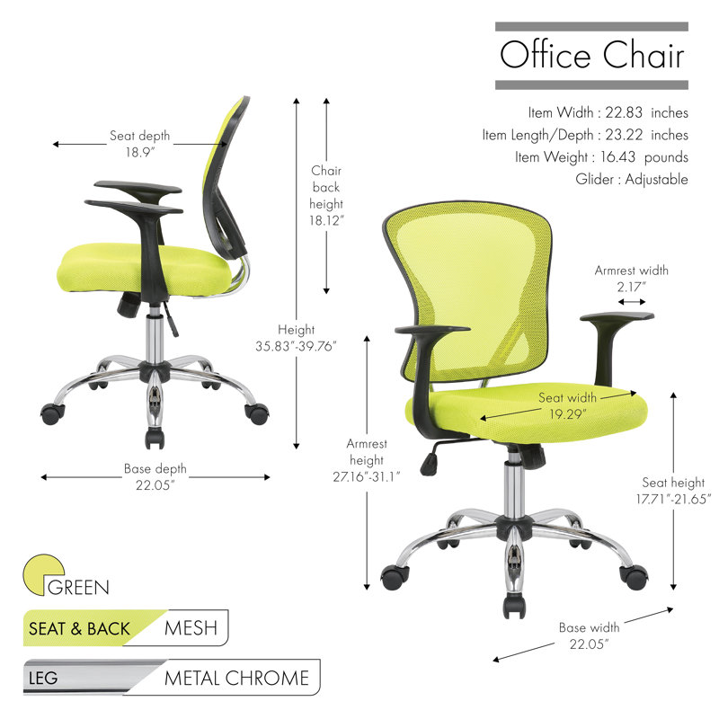 Chaise de travail en filet Crenguta, Vert, Fixe