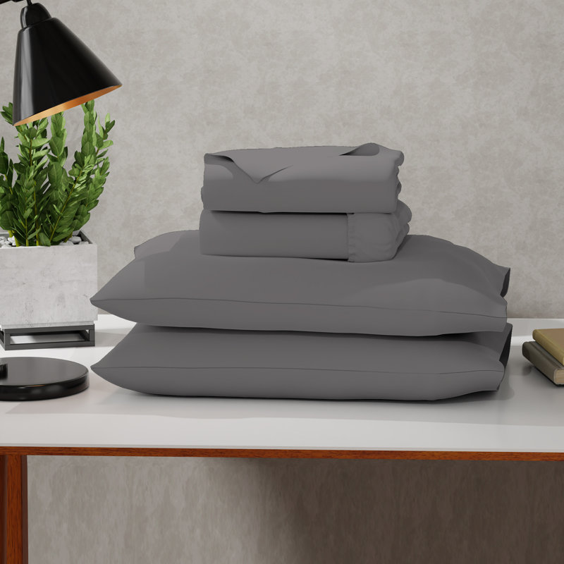 Karlin Ultra-Soft & Wrinkle-Resistant Microfiber Sheet Set, Full Sheet Set + 2 Standard Pillowcases, Charcoal Gray
