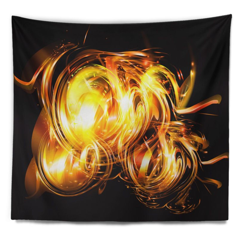 Feu abstrait fractal sur tapisserie noire, H 32 po x l 39 po