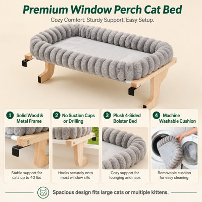 Hamac pour chat en bois massif avec traversin 4 côtés