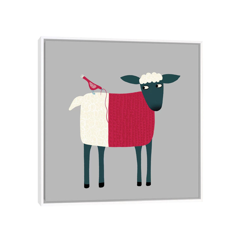 «Sheepish» par Nic Squirrell - impression, H 37 po x l 37 po x P 1,5 po, Pas de tapis, Toile blanche encadrée