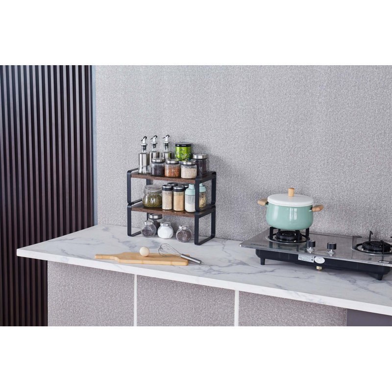 Tablettes de rangement réglables à 2 niveaux, effet bois rustique et structure en métal robuste pour l'organisation à la maison